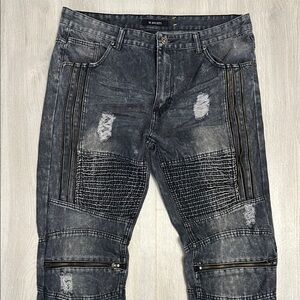 🔥BUNDLESALE Mens 38/34 M Society Slim Straight Jeans with Distressed Moto Design